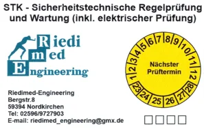 Prüfplakette der sicherheitstechnischen Regelprüfung von Riedimed Engineering